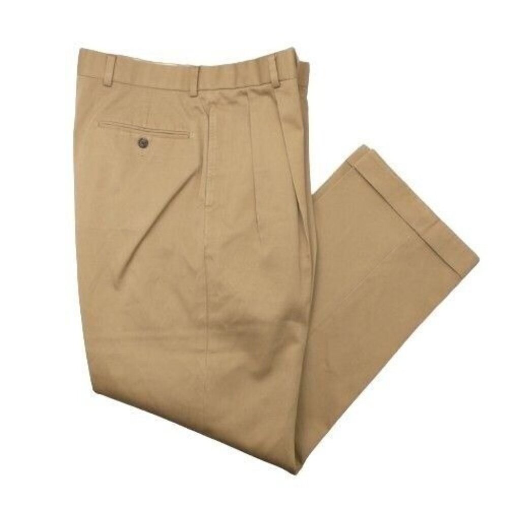 Brooks Brothers Mens 33x32 Brown Pleated Golf Country Club Khaki Chino Pants